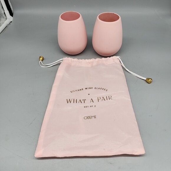 Odeme Set of 2 PINK Silicone Wine Glasses Travel Picnic Summer Poolside NO BREAK - Picture 1 of 4